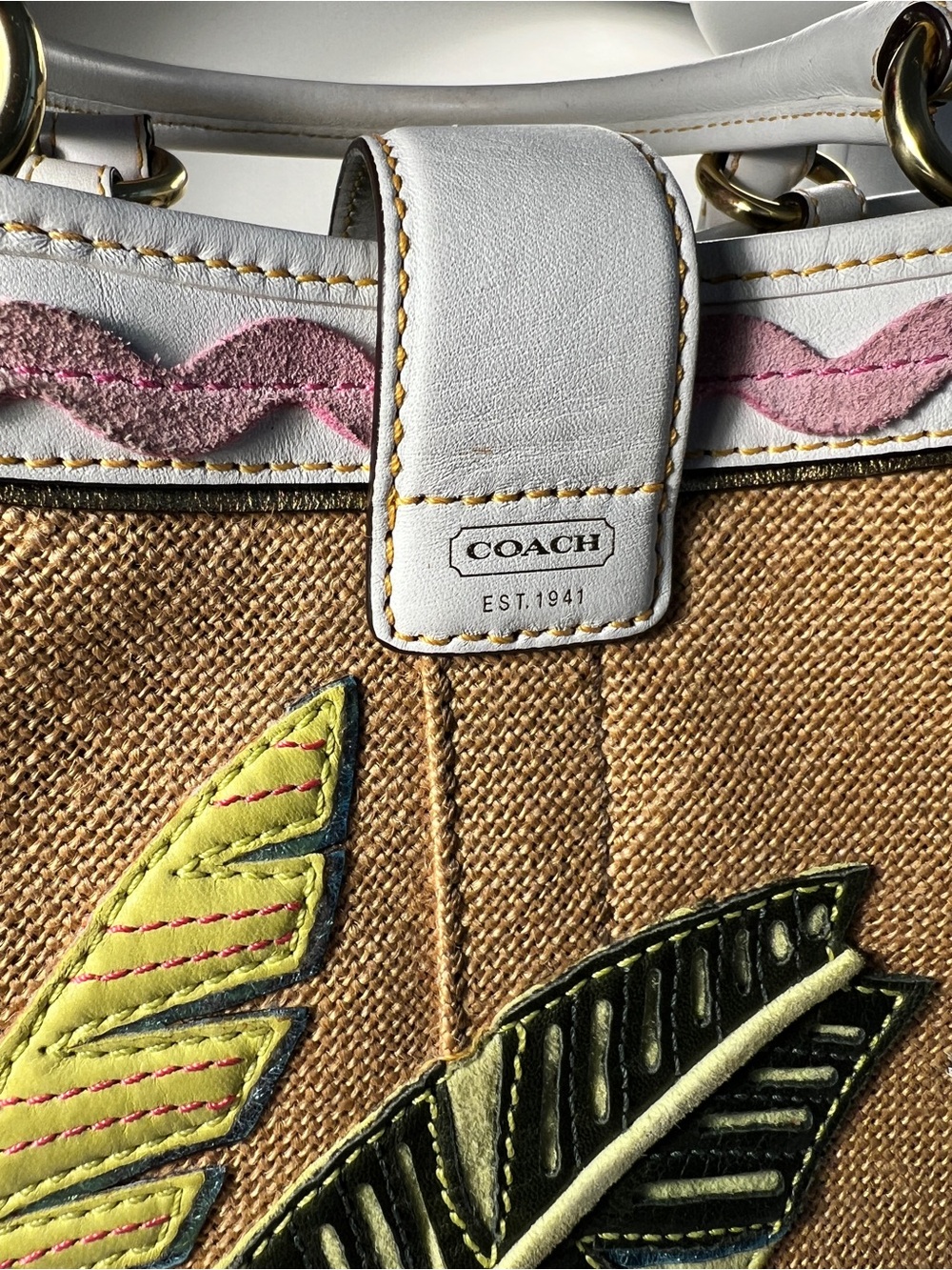 VINTAGE Coach RARE Y2K Leafy Ladybug Boxy Straw Tote Bag Limited Edition 4439 - Picture 10 of 17